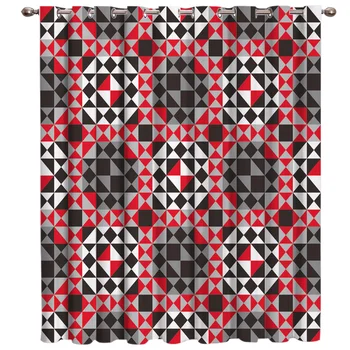 

Geometric Triangle - Red And Black Mosaic Abstract Geometric Pattern Room Curtains Large Window Blinds Fabric Kids Room