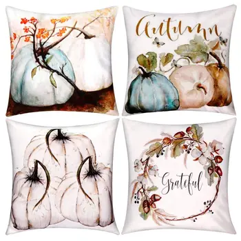 

4 Pieces Autumn Pumpkin Pillow Cover Sofa Back Throw Cushion Cover for Thanksgiving Day Fall Harvest Home Decoration, 18 by 18 I
