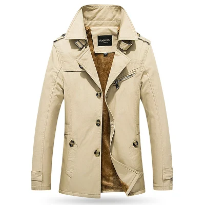 2019 New Men Trench Coats Autumn Winter Fashion Brand Men's Solid Color Trench Casual Plus Velvet T