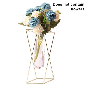 

Gelible Geometric Glass Flower Vase with Metal Holder Transparent Planter Flowers Vase Decor Home Office Wedding Party D