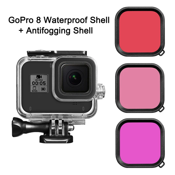 Водонепроницаемый чехол для корпуса с 3 шт противотуманной вставкой для GoPro Hero 8 Black FKU66