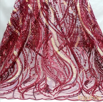 

high quality Red wine Beaded net embroidery sequins evening/wedding dress lace fabric width130cm