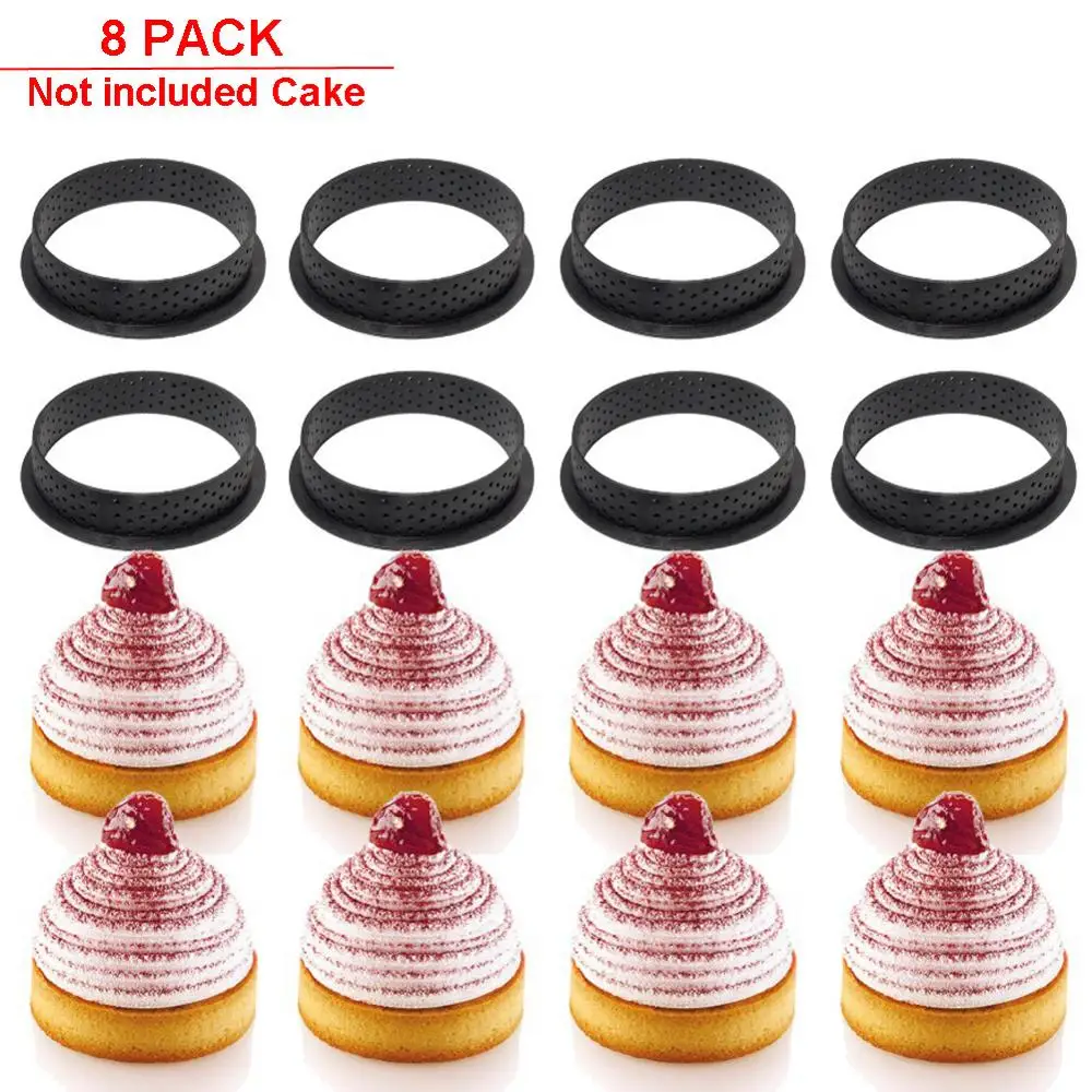 

8PCS Cake Mold Perforated Cutter Round-Shape Mousse Circle Ring Tart Decorating Ring cake Gum Paste Mould Layer Slicer
