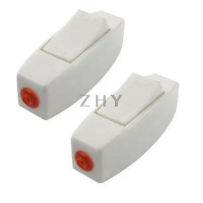 

2 Pcs AC 250V 6A ON/OFF Button In Line Cord Switch White Red for Room