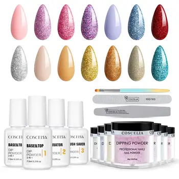 

COSCELIA Full Acrylic Dipping Powder Set With Base Top For Gel Polish Gel Soak Off UV Gel Polish Nail Gel For Manicure Art Tools