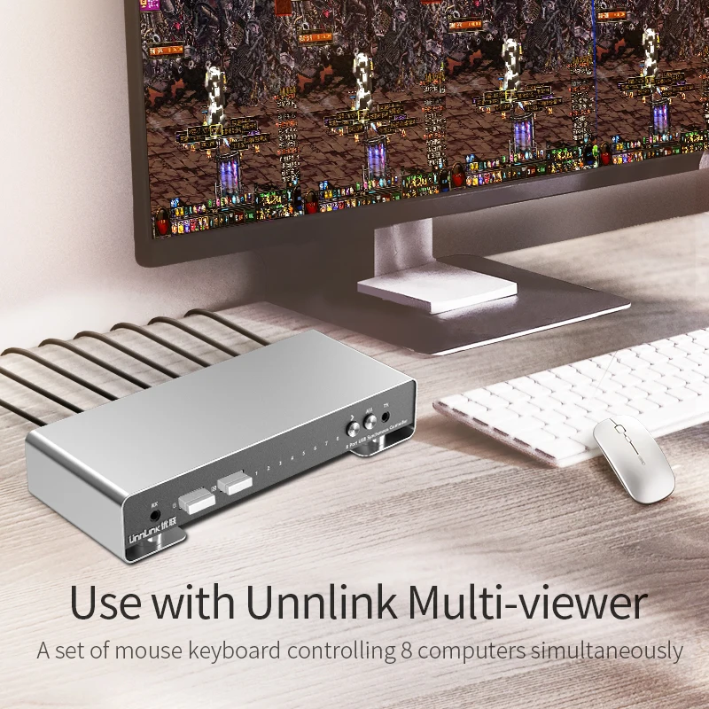 Unnlink-Conjunto de controlador síncrono, teclado e rato, 8 portas USB, KMV, computadores e portáteis, mesas para estação de trabalho, 8 PCs, 1 conjunto