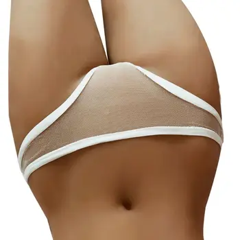 

Women Sexy Low Rise Underwear Briefs Erotic Hollow Out See Through Mesh Lingerie G-String Solid White Color Bikini Thong Panties
