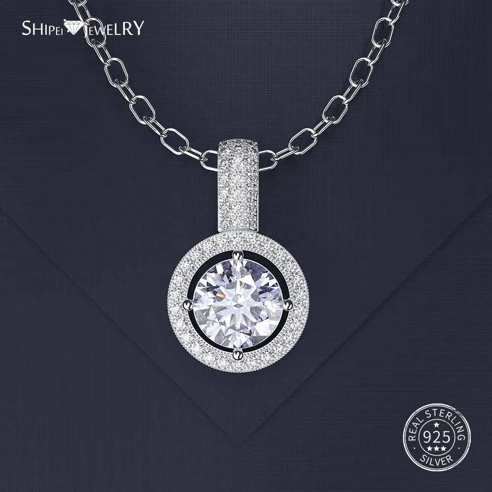 White Sapphire Shipei 925 пробы серебряные ювелирные изделия Сапфир Изумруд Рубин круглый кулон ожерелье для женщин Подарок на годовщину - Цвет камня: White Sapphire