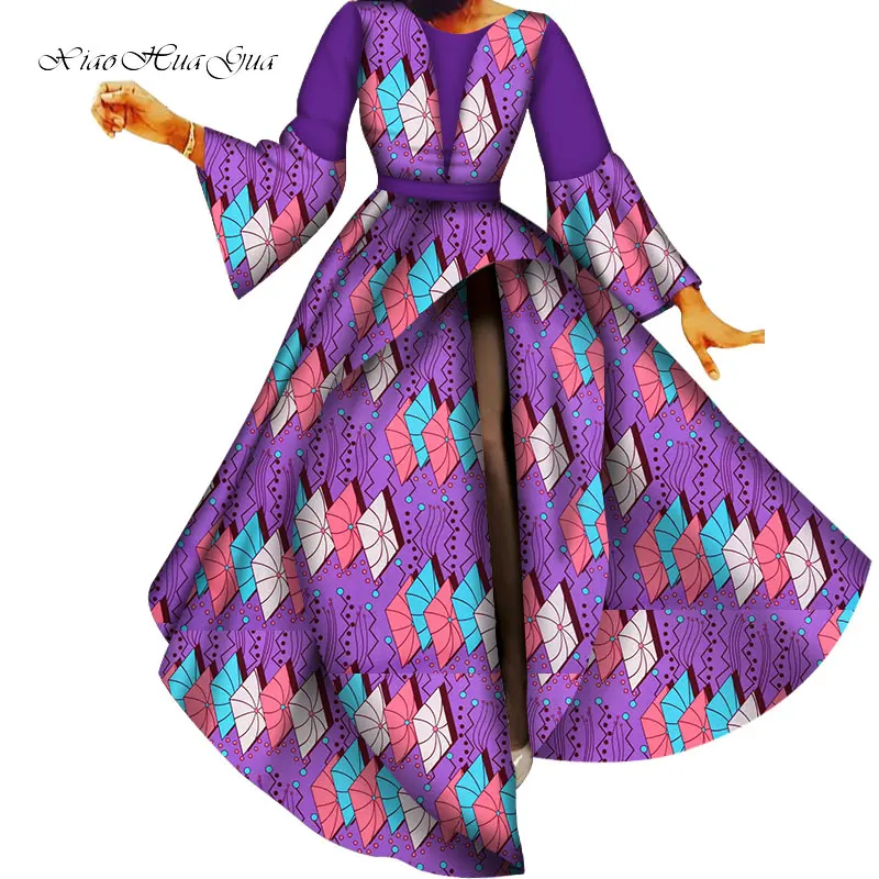 14 Fashion Patchwork Flare Sleeve Long Dress Bazin Riche African Print Dresses for Women Party Vestidos African Clothing WY5643 - Цвет: 14