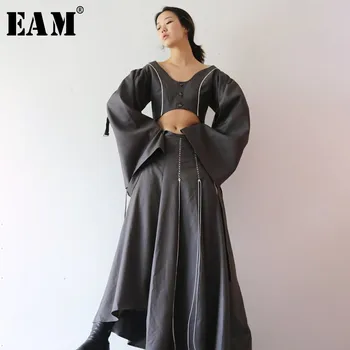 

[EAM] 2020 New Spring High Waist Brown Plaid Split Joint Irregular Hem Strap Half-body Skirt Women Fashion Tide JI330