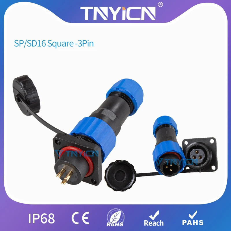 Square-3Pin водонепроницаемый разъем IP68 SP/SD16 Электрический проводной мужские и