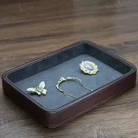 Vintage Genuine Leather Storage Tray Jewelry Cosmetic Display Plate Luxury Living Room Desktop Keys Coins Watch Sundries Decor 2