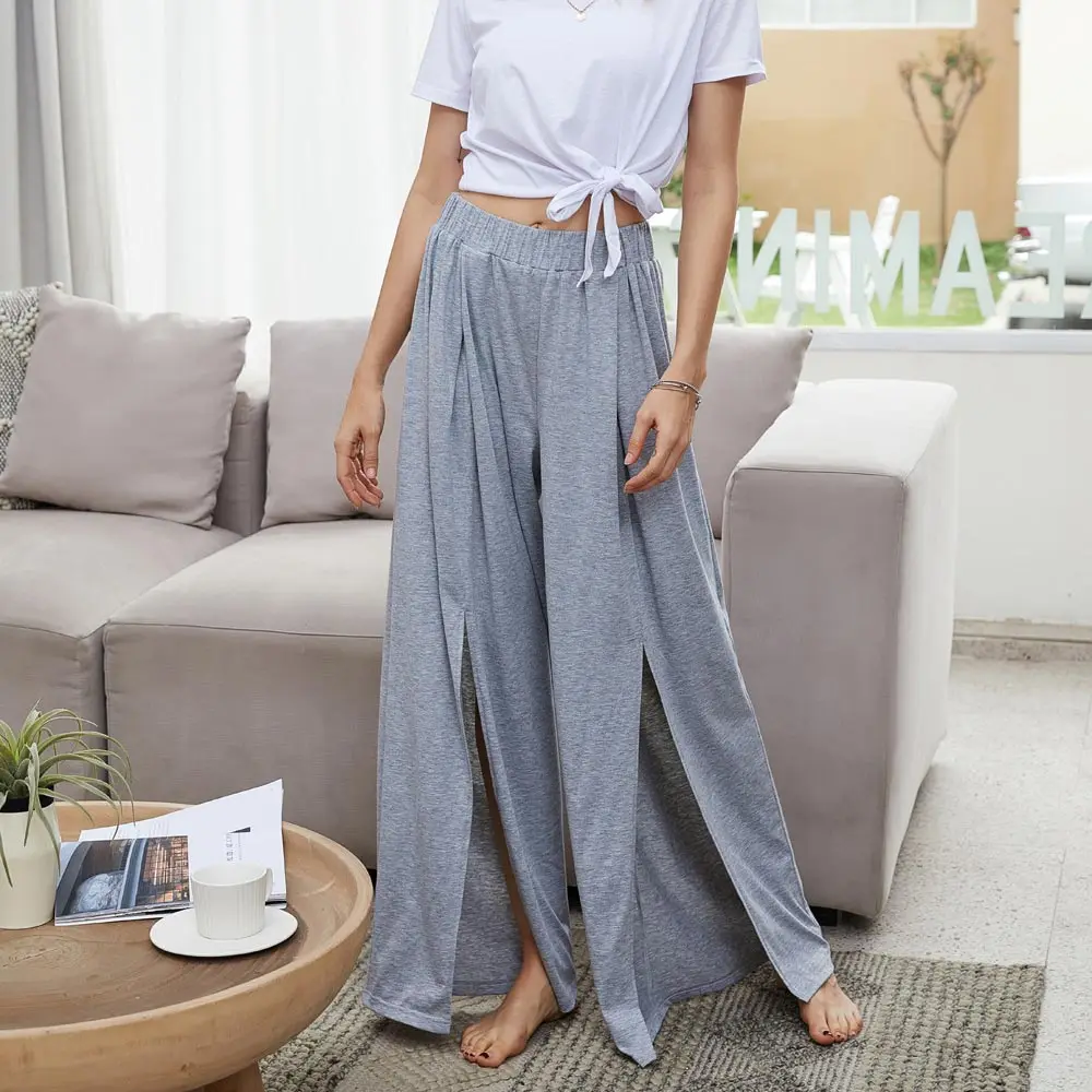 

Large Size Casual Solid Slit Elastic Wide Leg Trousers Streetwear Suit Full-Length Hot Selling Chic Loose High Quality Pants