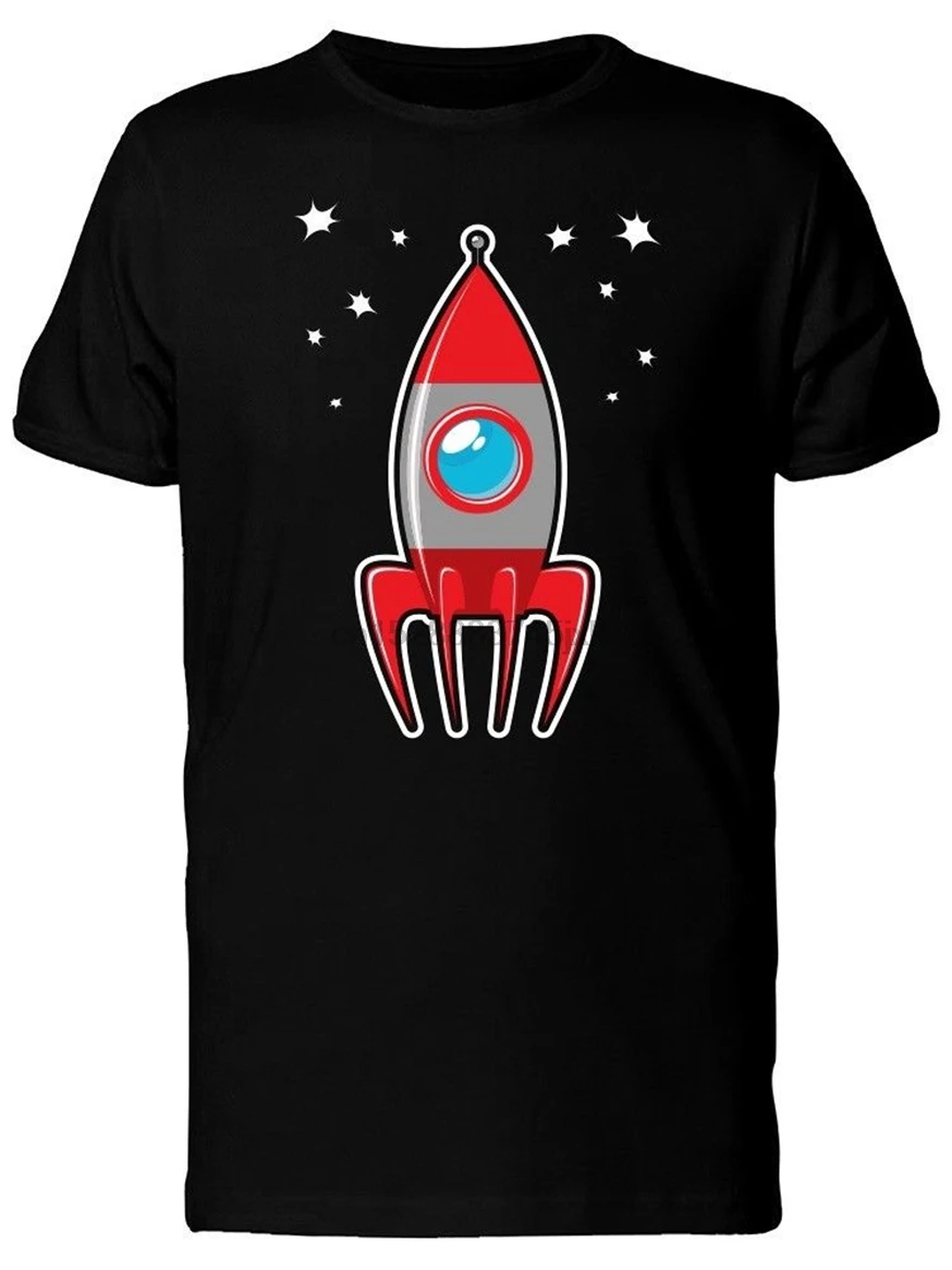 Крутая ракета мультфильм в космосе Мужская футболка-изображение M Xl 2Xl 11Xl