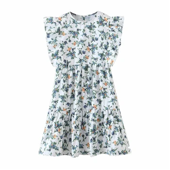 

Stylish Sweet Floral Print Ruffled Mini Dress Women O Neck Short Sleeve Female Dresses Preppy Style Ladies Vestidos