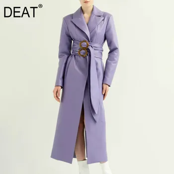 

DEAT 2020 New Fashion Spring Vintage Europe America Belted Waist Was Thin Long Sleeve PU Leather Trench Coat Women ZA2944
