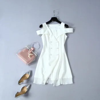 

Women Off Shoulder Chiffon White Sexy Party Dress Vestidos Verano 2020 Mujer Short Mini V-neck Blazer Dress Zomer Jurk D9159