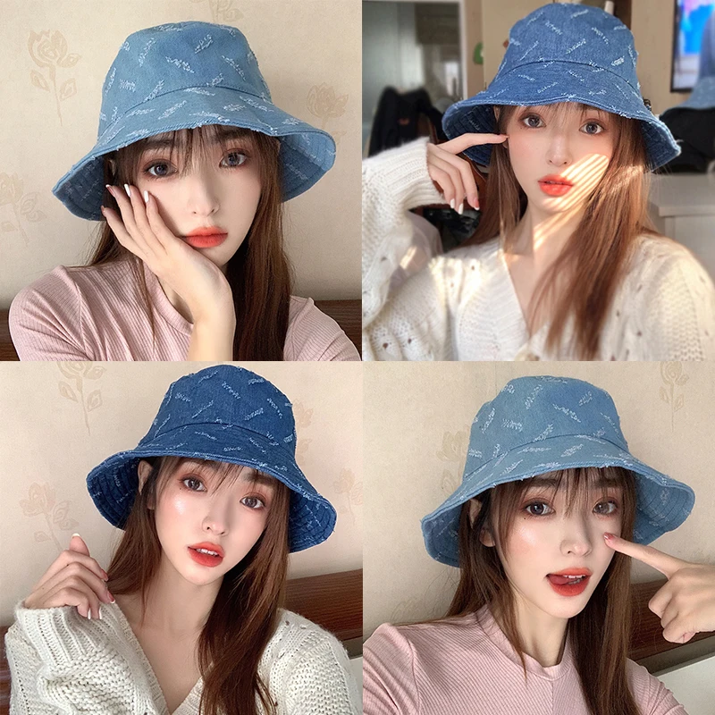 K145 Cowboy Hat Women's Bucket Hat Panama Women's Summer Visor Cap For Girls Fashion Lady Cloth Cap Basin Sunhat cowboy hats