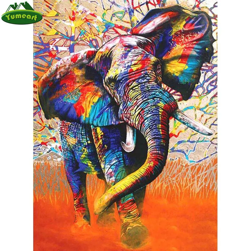 YUMEART Colorful Drawing Elephant Animal Diamond Painting Square Drill Rhinestones Embroidery Cross Stitch Wall Sticker | Дом и сад