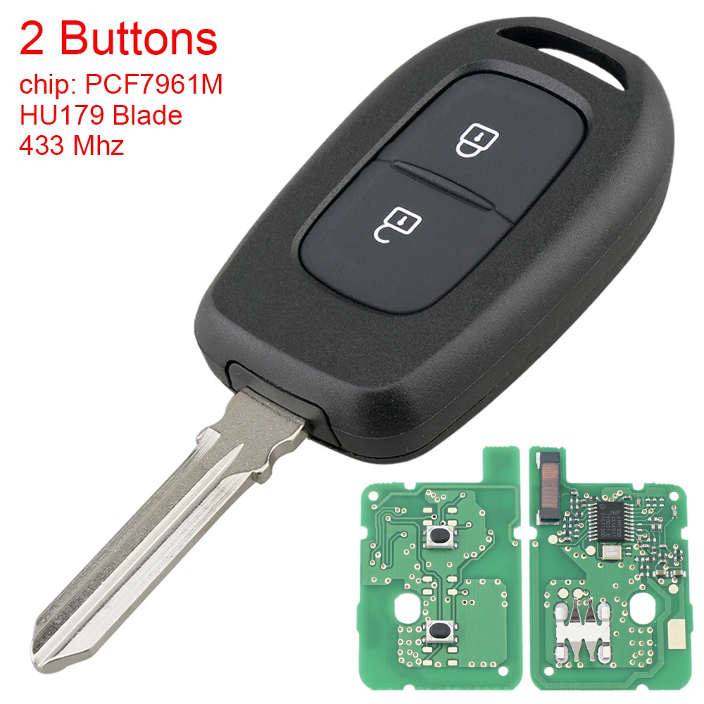 433MHz 2 Buttons Car Remote Key with PCF7961M Chip and HU179 Blade Auto Car Key Fit for Renault Symbol Trafic Dacia Duster Logan 2 buttons 433mhz remote car key with pcf7947 chip and ne73 blade auto replacement fit for twingo kangoo renault clio 3 dacia