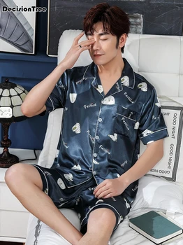 

2020 men satin silk pajama set pajamas men printed sleepwear modern style silk nightgown home male satin soft cozy for sleeping