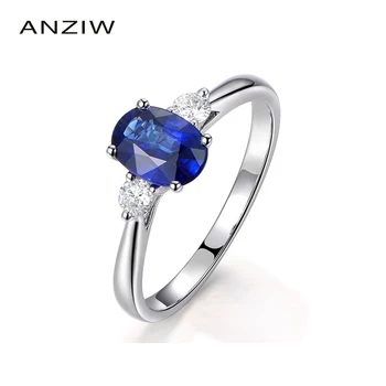 

ANZIW Fashion 1.25 Carats Oval Cut Blue Sona Halo Rings 925 Sterling Silver Women 4 Prongs Wedding Engagement Bridal Rings