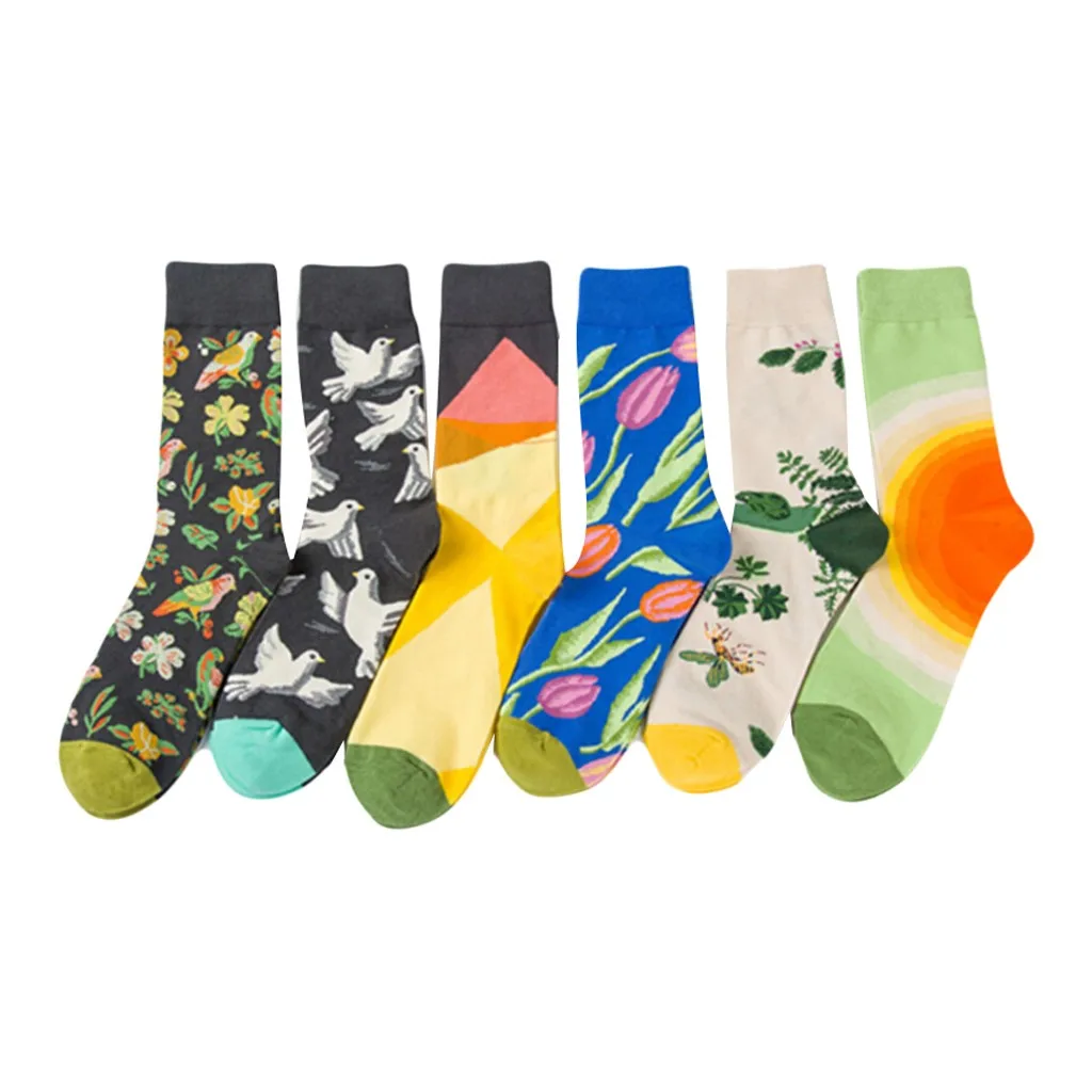 Женские зимние мягкие теплые толстые вязаные носки с цветочным принтом