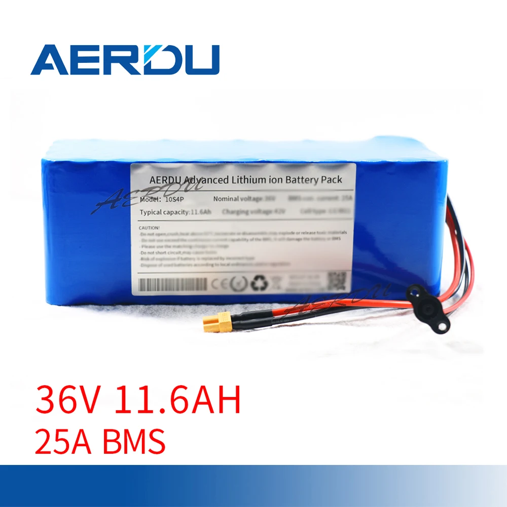 Комплект литиевых батарей AERDU 36 В 10S4P 18650 Ач 750 для электровелосипеда