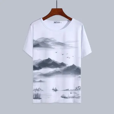 DISH|| '25 Summer China T-shirts&ラババン OEM Men′ S Fashion Loose Cyberpunk Printed 200g 100%Cotton T