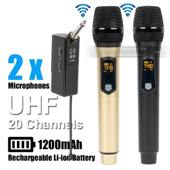 

Li-ion Battery 2 x UHF Wireless Microphone System Handheld Cordless PA Speaker Amplifier Mixer Stage Karaoke DJ Disco Hall Mic