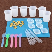 Reutilizável kit de resina de silicone antiaderente esteira de silicone 100ml copos de medição dedo berços resina mix copo agitar vara pipeta ferramenta