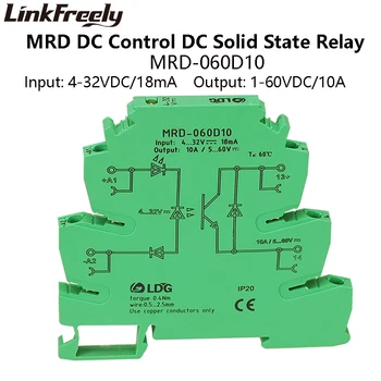 

MRD-060D10 10A Mini LED Indicator SSR Solid State Relay DC DC Input: 5V 12V 24VDC Interface Voltage Switch Relay Module Din Rail