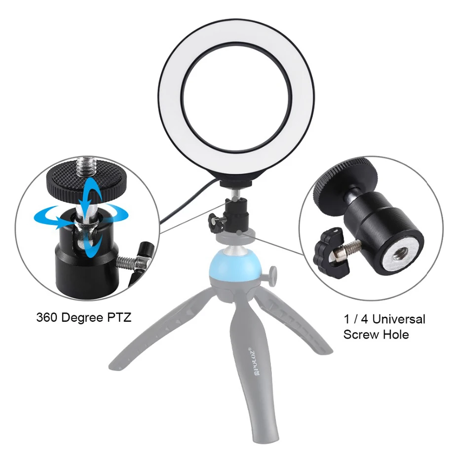 PULUZ 4,7/6,2 дюймов USB 3 режима приглушаемая Фотографическая кольцевая лампа для селфи светодиодный видео свет для блогера и холодного башмака штатив с шаровой головкой