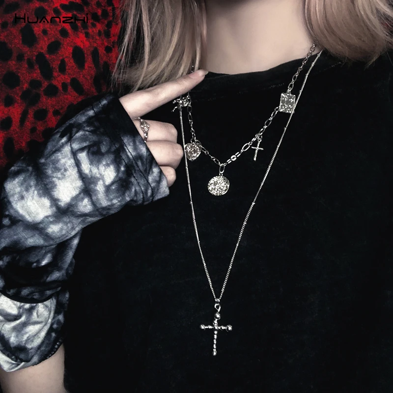 HZ корейский хип-хоп Ангел сердце крест Винтаж магнит для монет серебряная металлическая длинная цепь ожерелье для женщин мужчин готические ювелирные изделия подарки