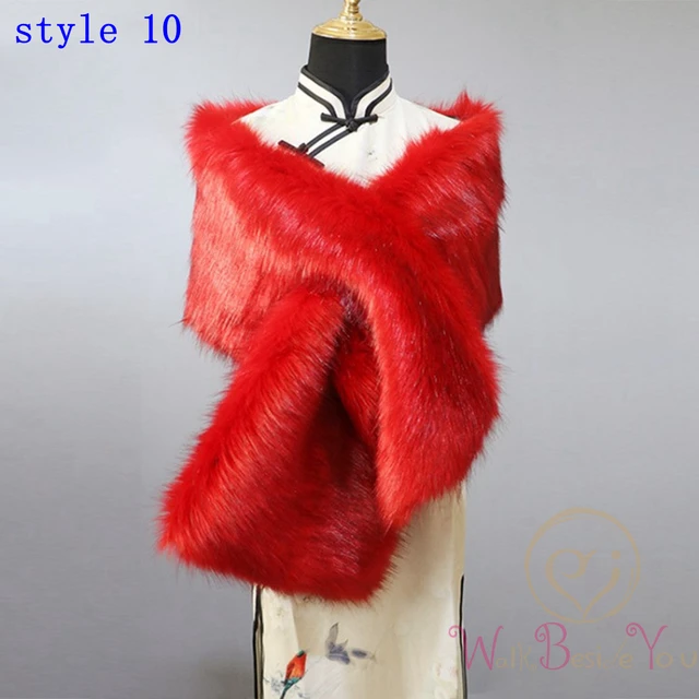 Women Fur Capes Champagne Wedding Bolero Faux Fur Stole Bridal Jacket Formal Party Shrug Walk Beside You Cape De Mariage style10