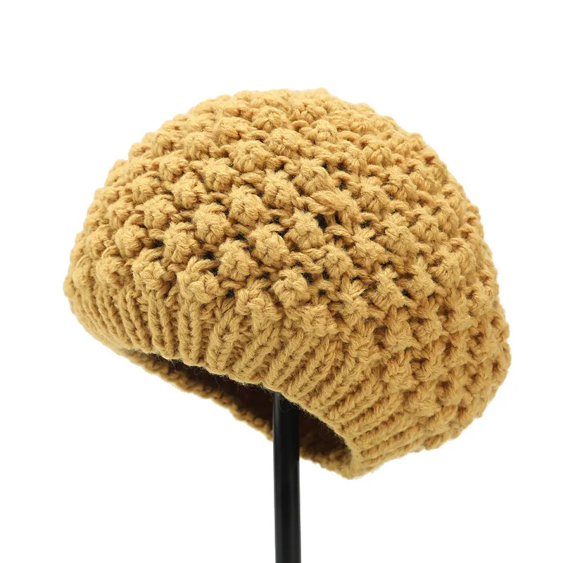Осенние и зимние, новые, модные, в стиле «Джокер» ручной работы шапки-береты для женщин и девочек художник шляпа, Круглая Шапочка без полей, кепка 55 - Цвет: Цвет: желтый