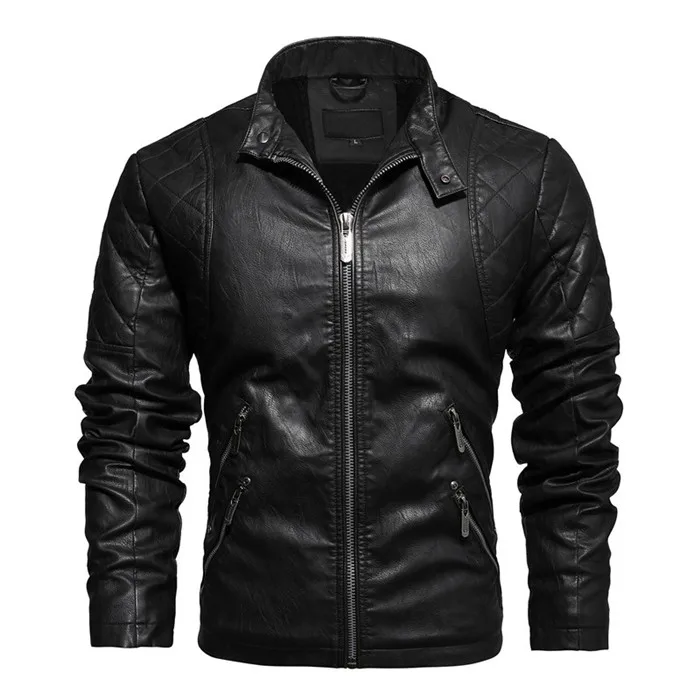 Кожаная мужская куртка, новая модная зимняя флисовая Повседневная мотоциклетная куртка, осенняя мужская куртка из искусственной кожи, Мужская брендовая одежда - Цвет: Black