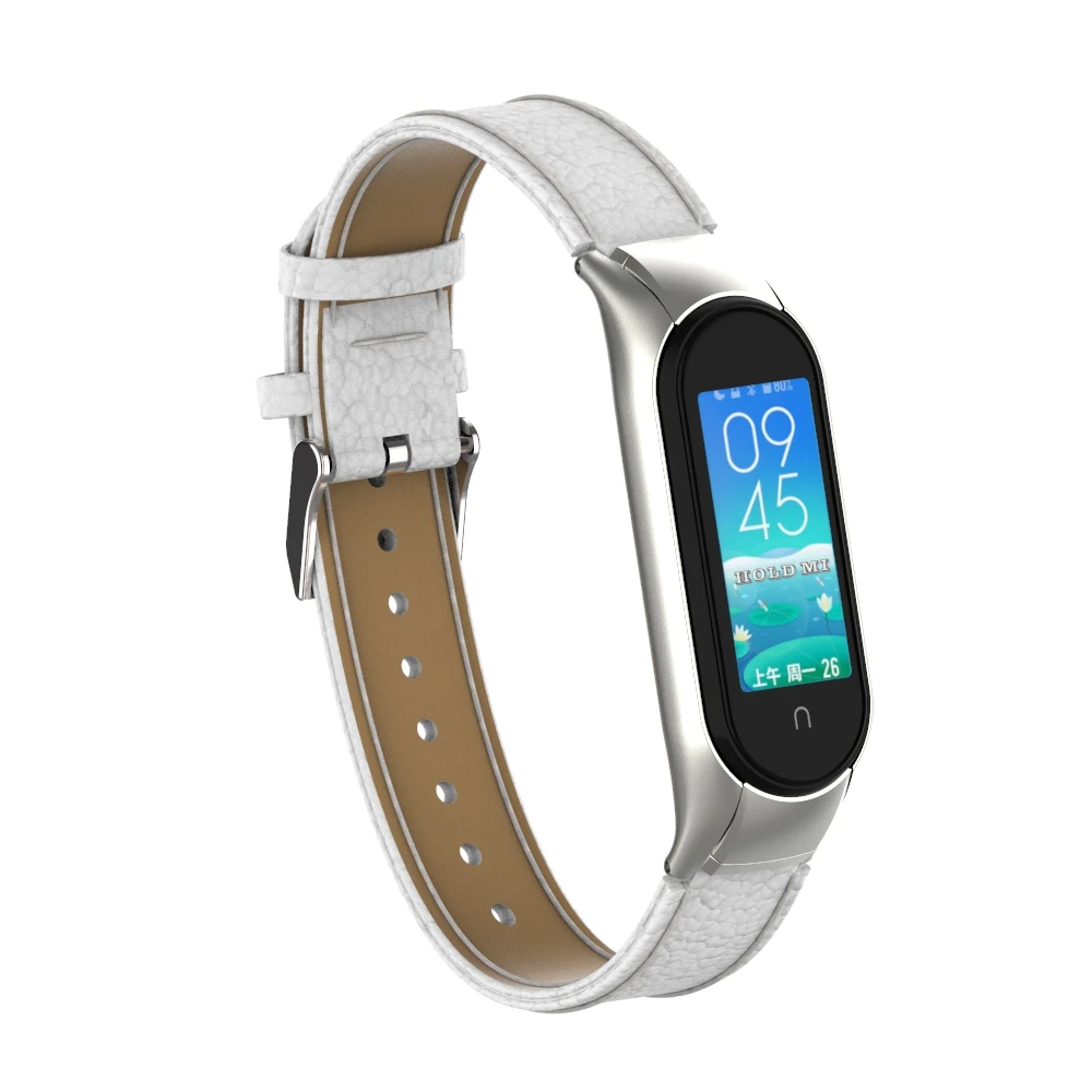 Ремешок из натуральной кожи для Mi Band 5 4 3 браслет с металлической рамкой Xiaomi Miband