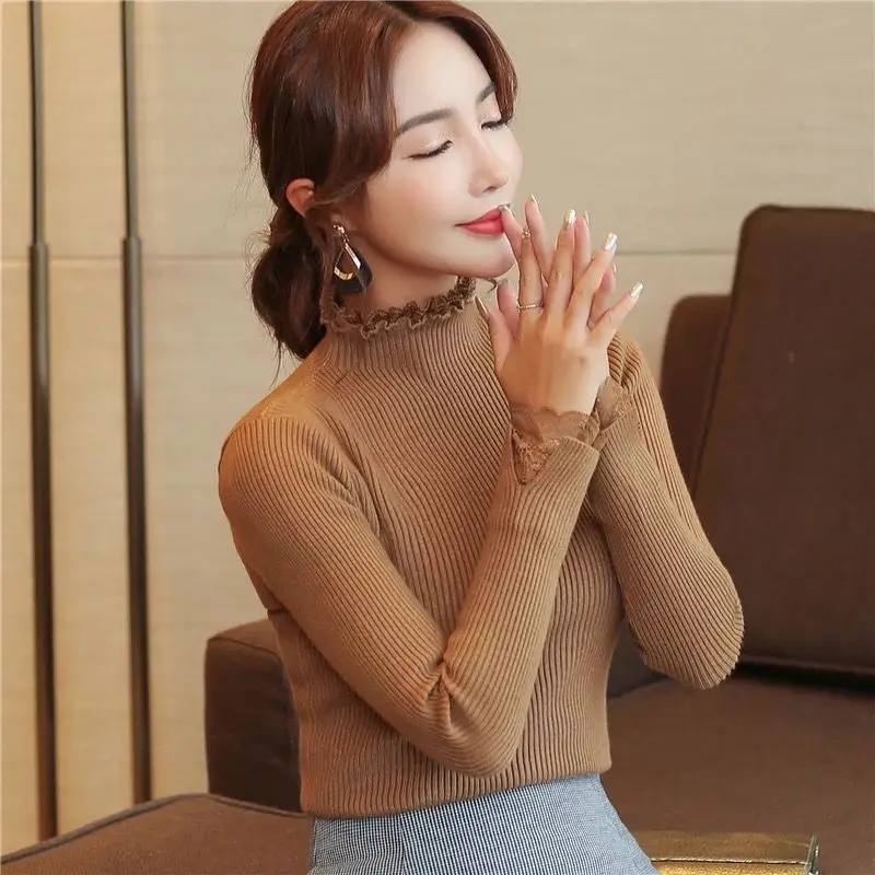0.3 New Arrival Spring Autumn Knitted Women Sweater Half Turtleneck Tight Fitting Solid Color Pullover | Женская одежда