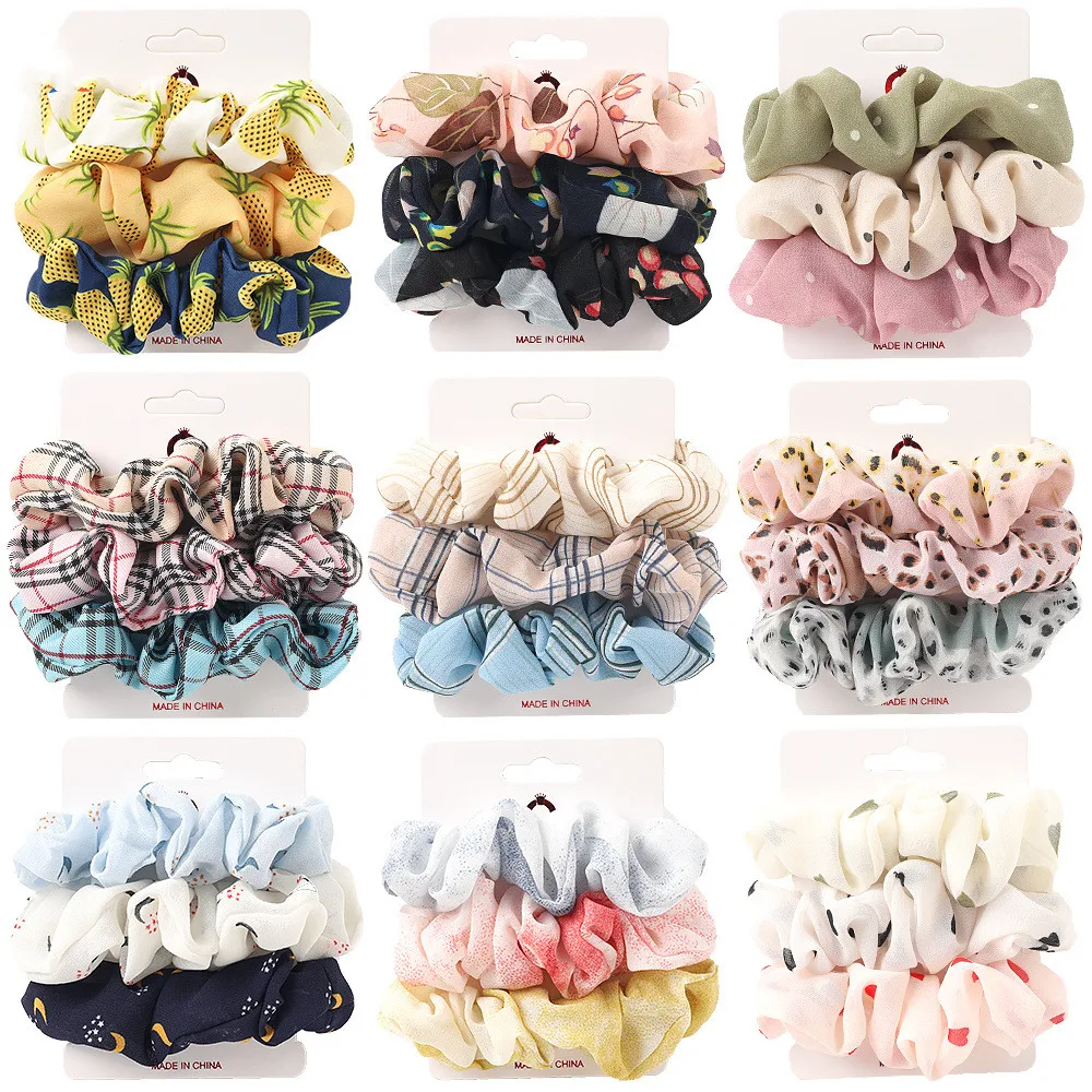 

3Pcs/Set New Floral Vintage Scrunchie Pack Velvet Scrunchies Set Elastic Hair Bands Headband Ponytail Ties Rope Hair Accessories