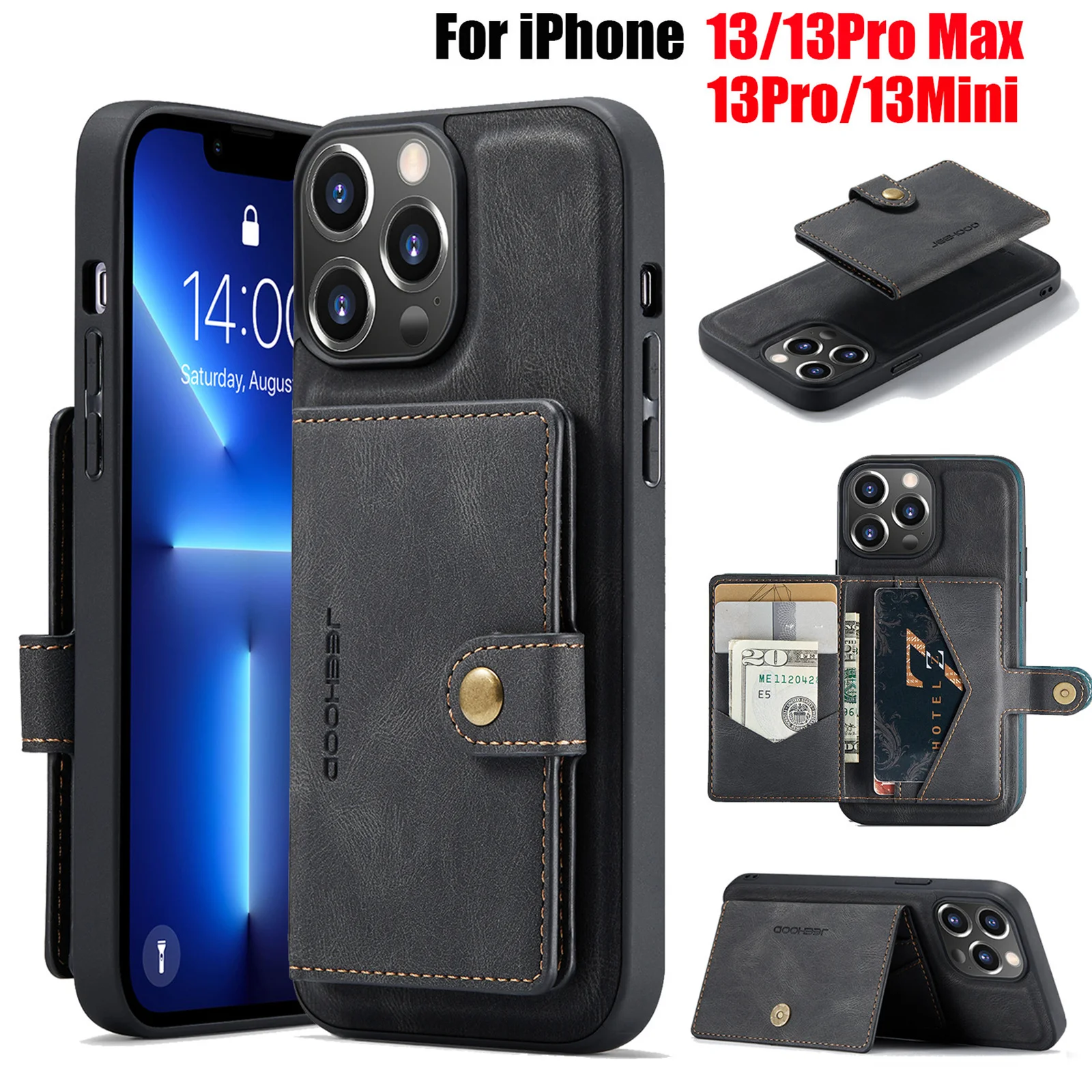 case iphone 13  2 in 1 Detachable Back Cover For iPhone 13 12 11 Pro Max Mini Wallet Case with Card Holder Magnetic Leather Pocket Slim case iphone 13 