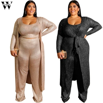 

Womail Tracksuit Women Long Sleeve women suit spring fashion Knit cardigan+vest+wide-legged pant three-piece set streetwear plus