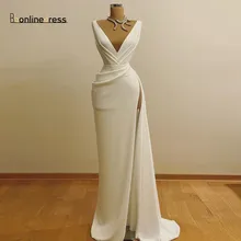 

Bbonlinedress Sexy White Evening Dress 2020 Deep V-Neck Sleeveless Split Long Formal Party Gowns Prom Dresses vestido de festa