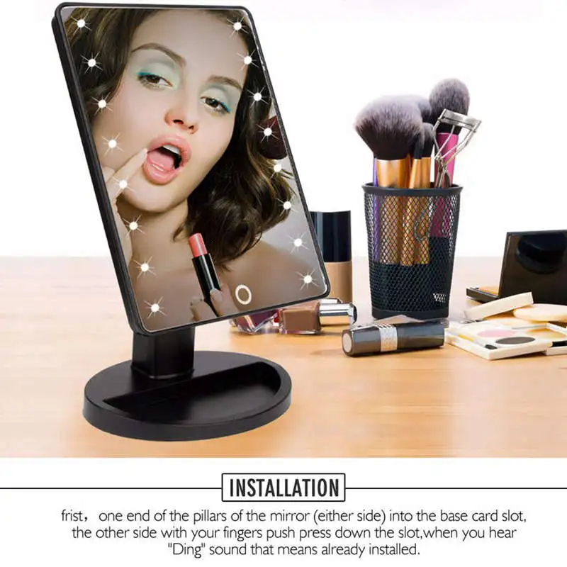 Led Light Press Screen 1X 10X Magnifier Makeup Mirror Desktop Countertop Bright Adjustable Usb Cable Or Battery Use