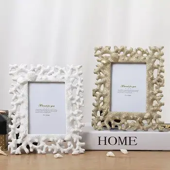 

Mediterranean Style Shaped Resin Frame Table Coral 6 Inch 7 Inch Photo Frame For Wedding Shell Frame Home Decoration Accessories