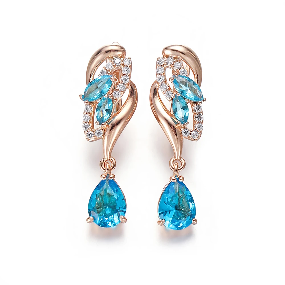 Drop Earrings Crystal Earrings Cubic Zirconia Rose Gold Color Pink Crystal Earring Fashion Jewelry Party Accessories Woman Gift