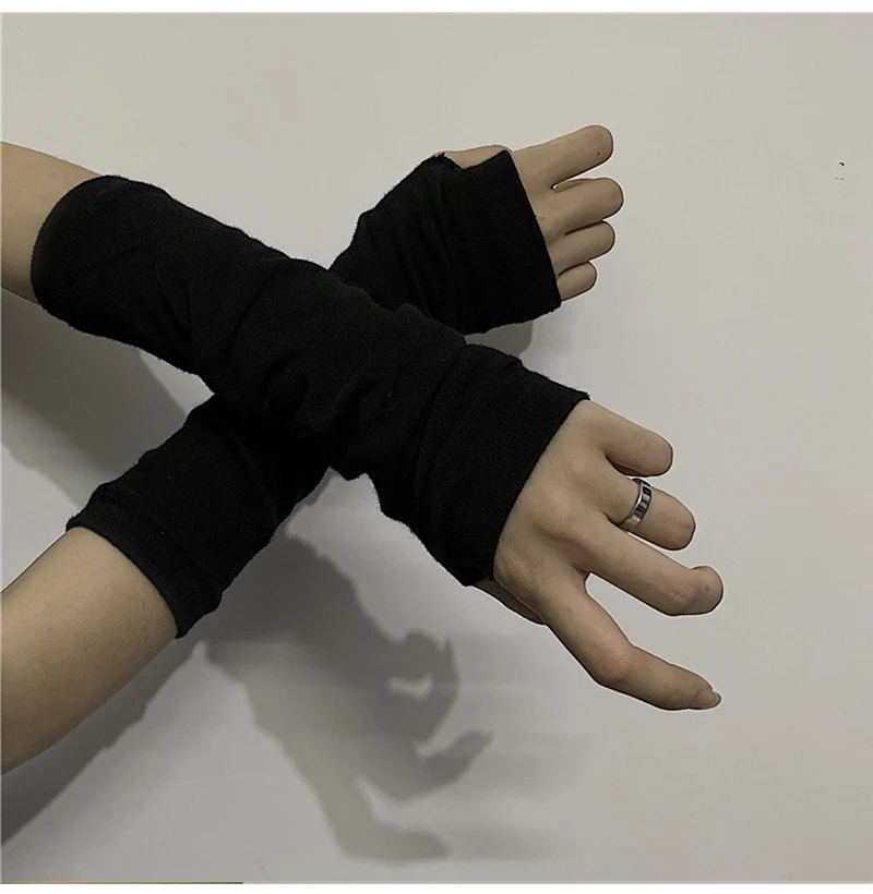 Black Punk Gothic Unisex Fingerless Gloves Elbow Length Mittens 2022 Cool Stretch Arm Warmer Ninja Sport Outdoor Cuff Women Men