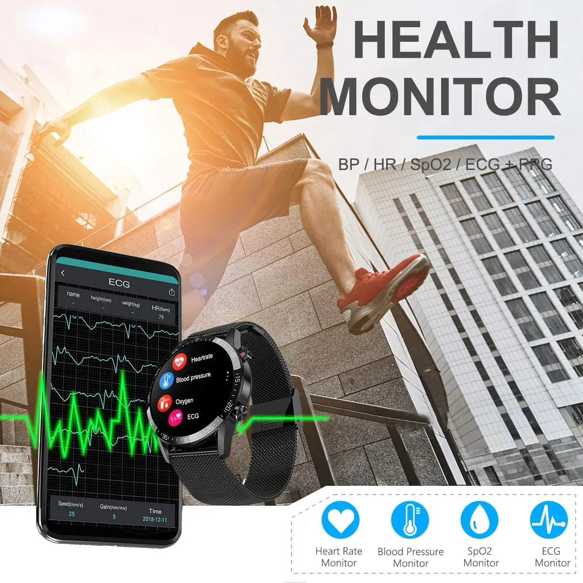 Смарт часы ECG PPG для мужчин и женщин фитнес браслет Android iOS трекер артериального