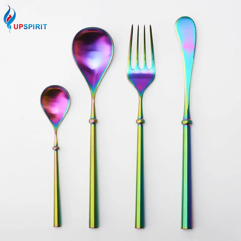 High Quality Tableware Stainless Steel Dinner Set Knife Fork Spoon For Coffee Tea Dessert Colorful Party Cutlery | Дом и сад