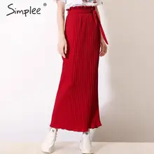 Simplee элегантная длинная юбка с высокой талией, женская шифоновая юбка с оборками и поясом, осенне-зимняя уличная Женская юбка с подкладкой